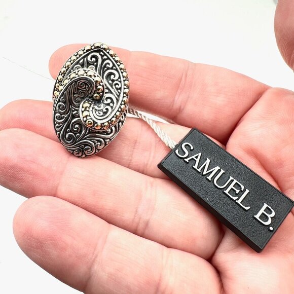 Samuel Benham Women Ring 18K Yellow Gold Sterling Silver Balinese Swirl Size 7 - Picture 4 of 6